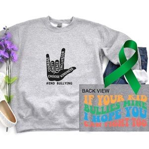 Parents against bullying mental health graphic raglan sweatshirt size XL